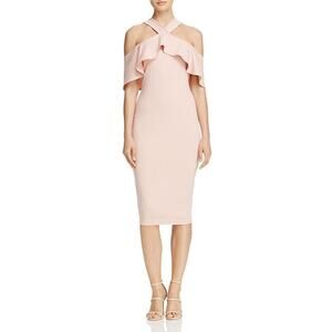 NWT Nookie Hermosa Halter Off Shoulder Ruffle Sheath Midi Dress XS Blush #9HA67